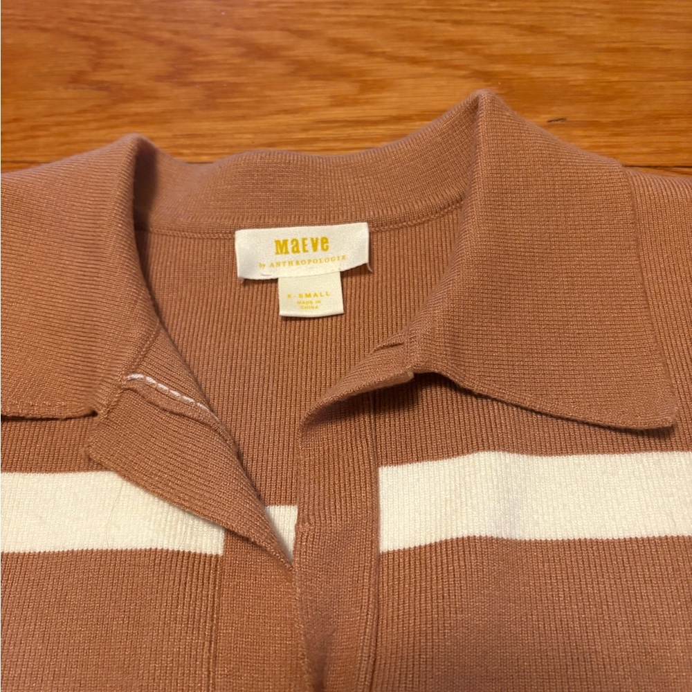 Anthropologie Maeve Collared Sweater Tank Top Striped Tan / White - Picture 3 of 4